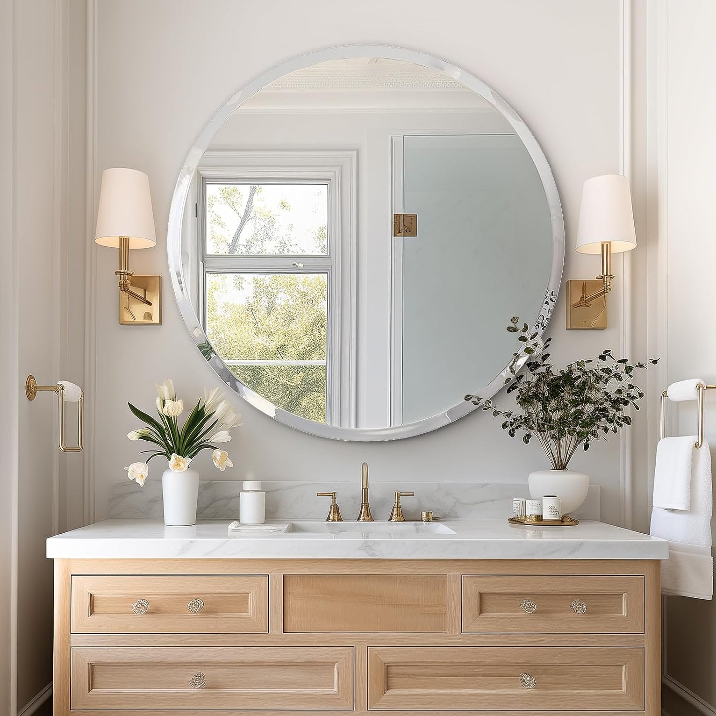 USHOWER Bathroom Mirrors for Over Sink, 36 Inch Circle Mirror with Metal Frame, Black Wall Mirror for Vanity, Entryway, Living Room, Hallway and Bedroom Decor