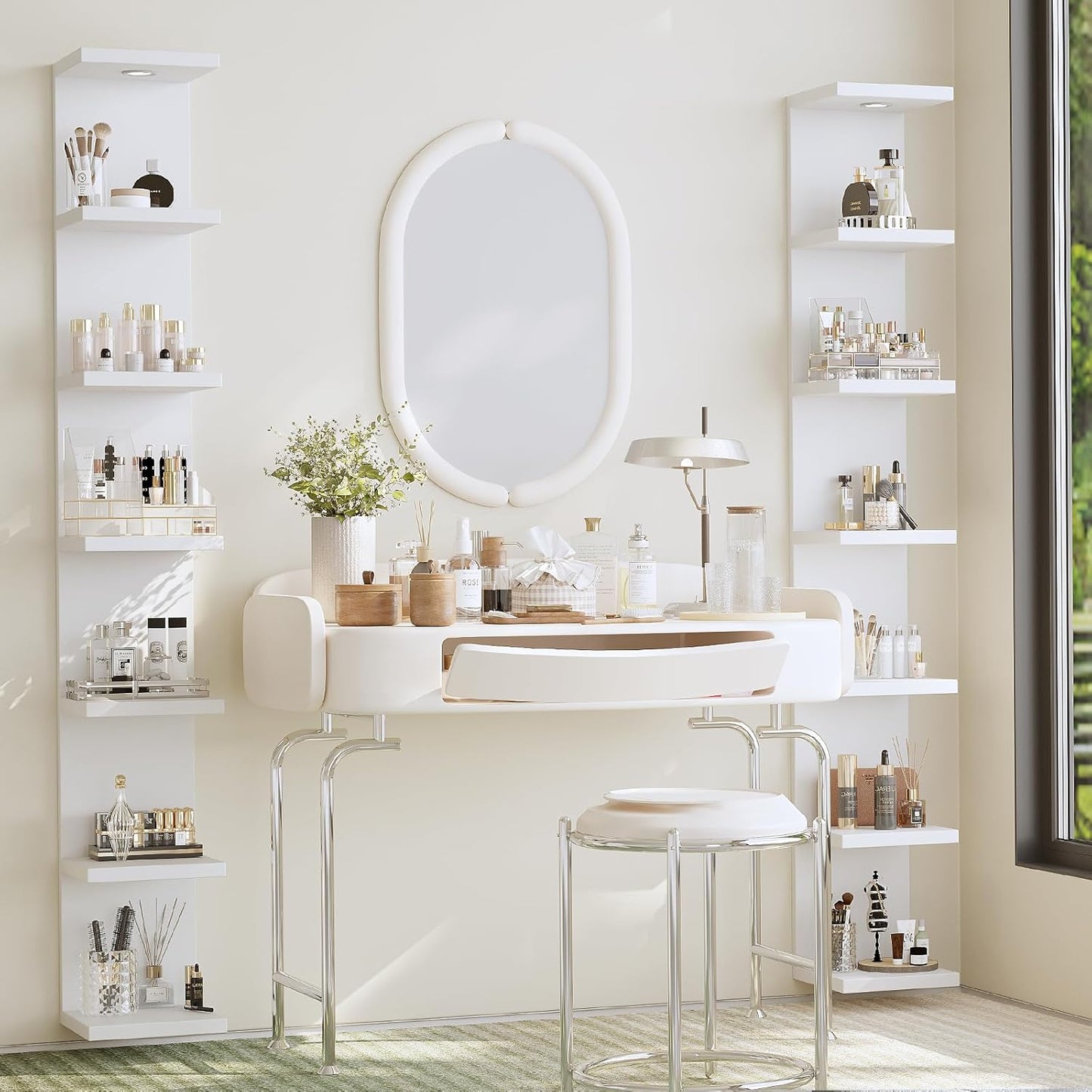 LitaEther Versatile 7 Tier Wall Shelf Unit,White Lack Wall Shelf,Display Floating Shelf with LED Remote Control Light
