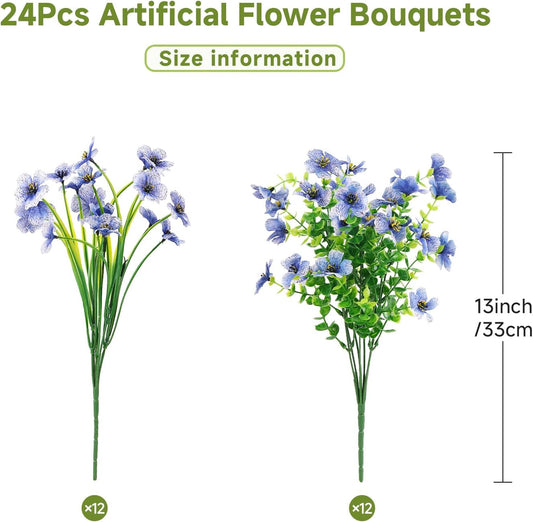 Alupssuc 24 Bundles Artificial Flowers for Outdoors Decoration, UV Resistant Silk Faux Daisy Flora Spring Fake Plastic Plants Greenery for Outside Indoor Yard Home Porch Window Box Decor, Mix 4 Colors