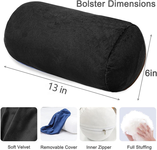 1 MIDDLE ONE Round Cylinder Bolster Pillow with Removable Velvet Cover, Tube Roll Cervical Pillow for Head, Neck, Back and Legs Support, 13" x 6", Grey