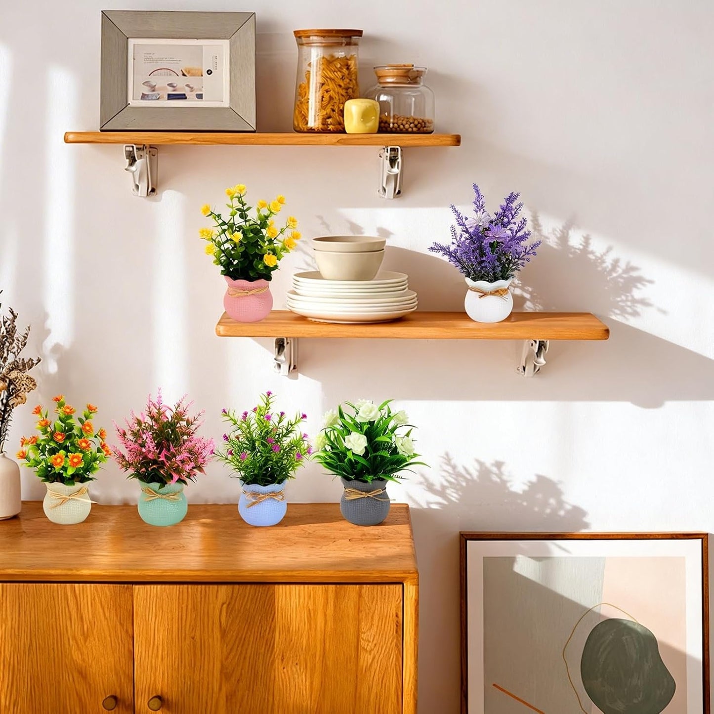 Yoratee 6pcs Artificial Pot Flowers Small Fake Plants Mini Potted Plants for Home Office Tabletop Decoration