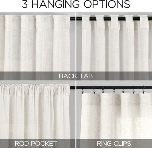 Cream Linen Back Tab Curtains 84 Inch Length for Living Room 2 Panel Set Neutral Modern Farmhouse Window Privacy Semi Sheer Linen Drapes Rustic Pinch Pleated Look Curtain Natural Ivory Colored - Colors D