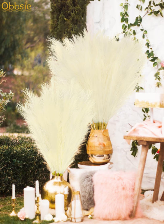 obbsie 50pcs Pink Faux Pampas Grass Decor, 21.6" Short Artificial Floral Branches Vase Filler Flower Arrangement for Home Wedding Boho Outdoor Decor