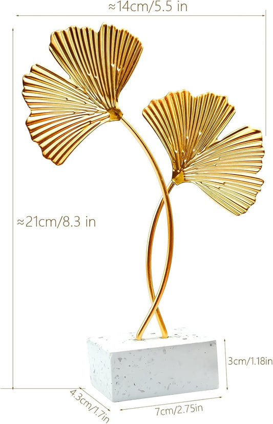 Metal Ginkgo Leaf Ornaments, Gold Ginkgo Leaf Desktop Decoration Sculpture, Modern Creative Home Décor Accents Statue for Office, Bedroom, Bookshelf