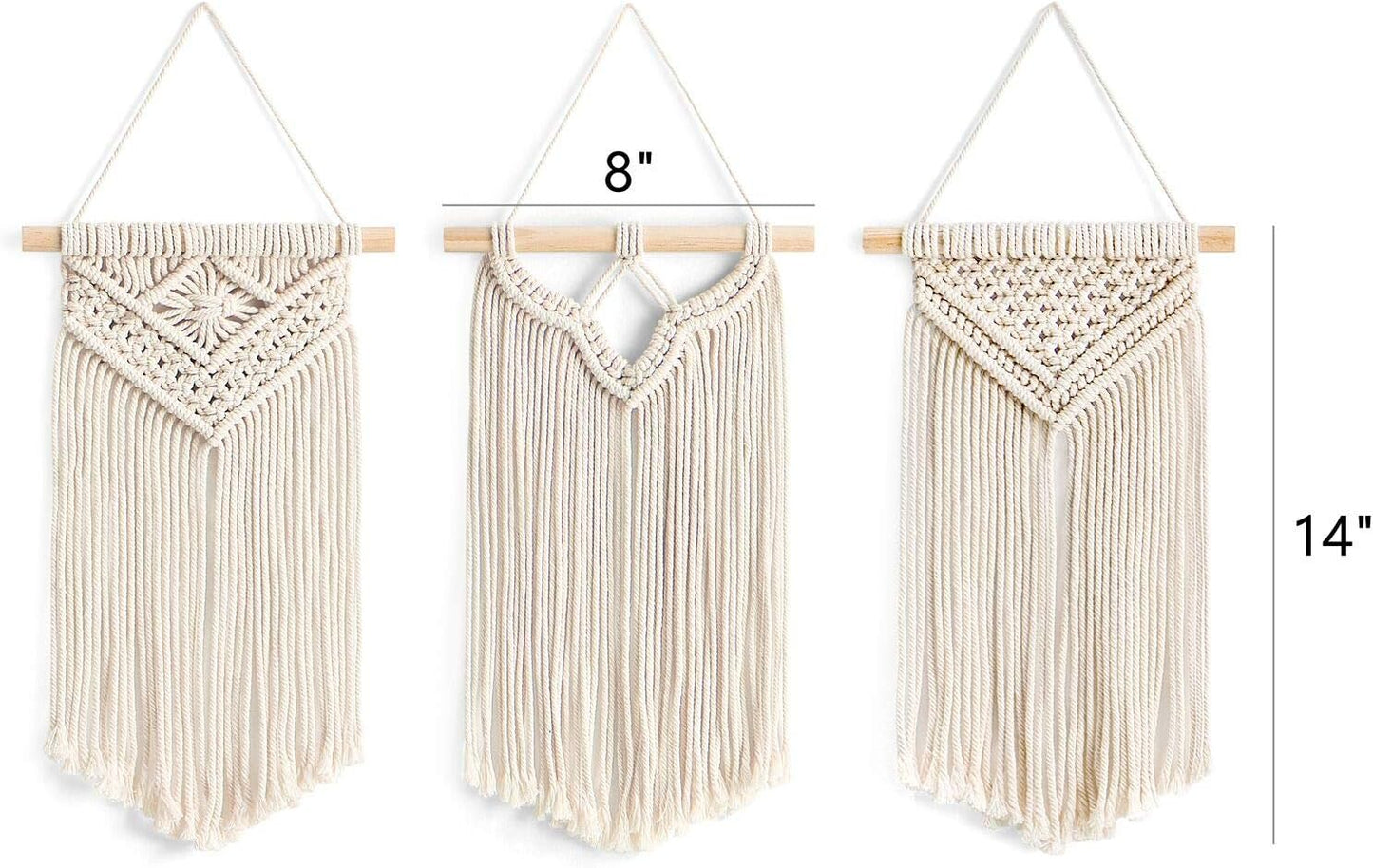 Mkono Small Macrame Wall Hanging 3 Pack Boho Art Woven Wall Decor Home Chic Decoration for Bedroom Living Room Apartment Gallery, Christmas Gift, 8" W x 14" L