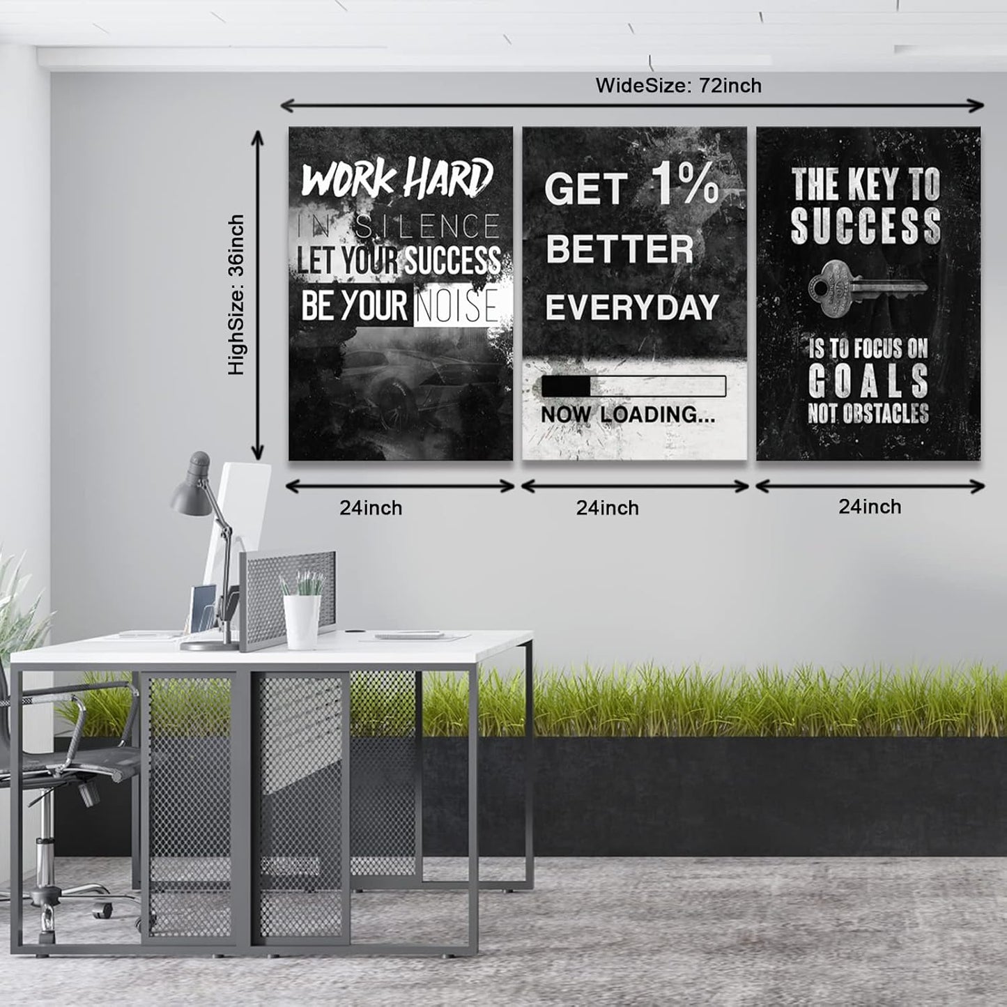KAWAHONE Canvas Painting Wall Art, Grind Hustle Execution Motivational Wall Art Decoration Posters Prints for Living Room Bedroom, Office Decor, Gallery-Wrapped Canvas Art Set Framed Ready to Hang