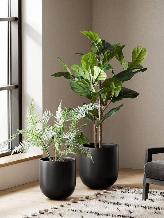 LE TAUCI 12 Inch Pots for Plants, Ceramic Large Planters for Indoor Plants, Indoor Plant Pots for Home Garden Patio Office, Planter Pots with Drainage Hole and Rubber Plug, Neutral Gray