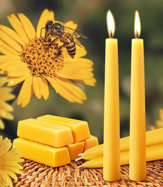 10inch Beeswax Taper Candles 12 Pack Natural Pure Beeswax Candlesticks Smokeless 10 Hour Long Burning Time Tapered Beeswax Candle Sticks Bees Wax Candle for Home Prayer
