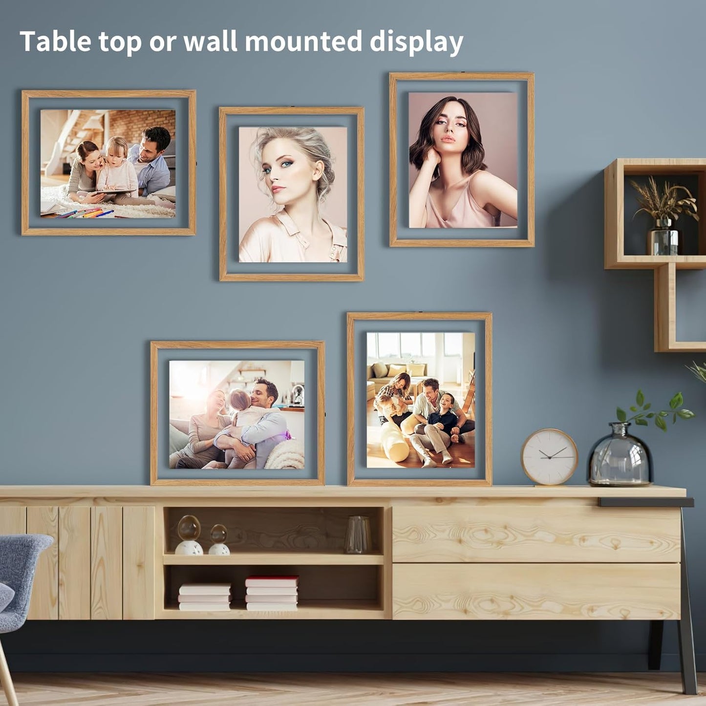 Trwcrt 4x6 Floating Picture Frames Set of 4, Double Glass Photo Frame Display up to 6 x 8 Photos for Desktop or Wall Hanging, Black