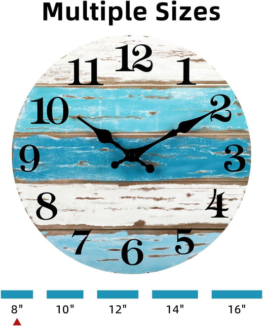 CHYLIN Wall Clock, Silent Non Ticking Battery Operated, Rustic Coastal Country Clock Decorative for Bathroom Kitchen Bedroom 8