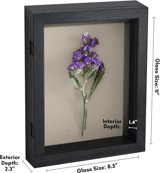 Americanflat Front Opening 11x14 Shadow Box Frame with Shatter-Resistant Glass - Silhouette Collection - Shadow Box Display Case for Tabletop and Wall Display - Black