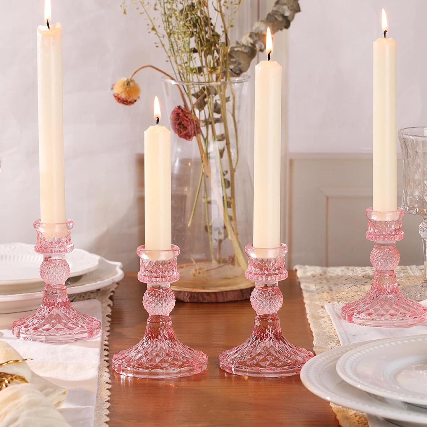 DARJEN Candlestick Holders Set,12Pcs 4" H Taper Candle Holders Bulk, Clear Glass Candle Holders for Wedding, Spring Party, Romantic Dinner, Festival & Windowsill Decor