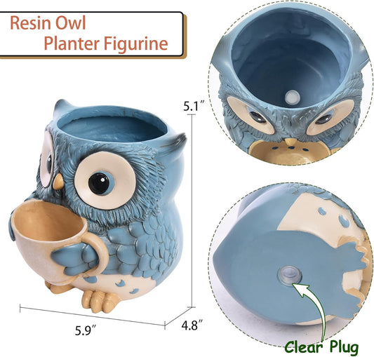 Saysmile Unique Owl Plant Pots Indoor, Cute Small Succulent Pots with Drainage Hole, Rocking Chair Planters for Outdoor Indoor Plants, Resin Flower Pot for String of Pearls, Gift Ideas for Mother