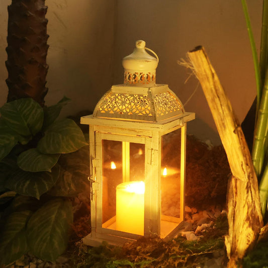 Lantern Decorative Indoor&Outdoor, 14.4'' Large Metal Candle Lanterns, Vintage Hanging Candle Holders Farmhouse Shelf Wedding Front Porch Patio Decor, Christmas Halloween Decorations for Home