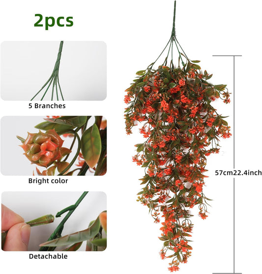 RECUTMS 2Pcs Artificial Hanging Flowers for Outdoor Decoration Fake Hanging Plants Faux White Flowers Artificial UV Resistant Plastic Greenery Vines Ivy for Outdoor Indoor Garden Party Decor(White)