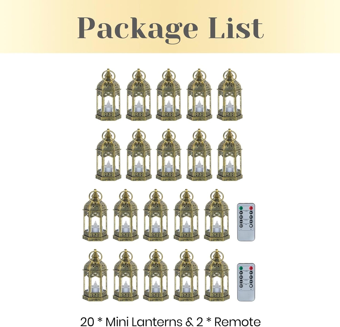 Hewory Mini Lanterns with Remote Control: Set of 10 Gold Decorative Lanterns for Centerpeces - Holiday Party Decoration for Wedding, Ramadan, Diwali, Halloween, Christmas