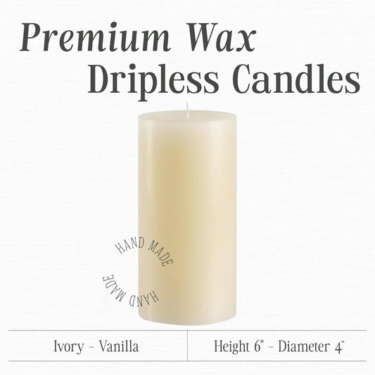 Mister Candle Dripless Vanilla Scented Ivory Pillar Candle, Hand Made Vanilla Pillar Candles with Essential Oils for Home Decor, Premium Wax, 100 Hr Burn Time