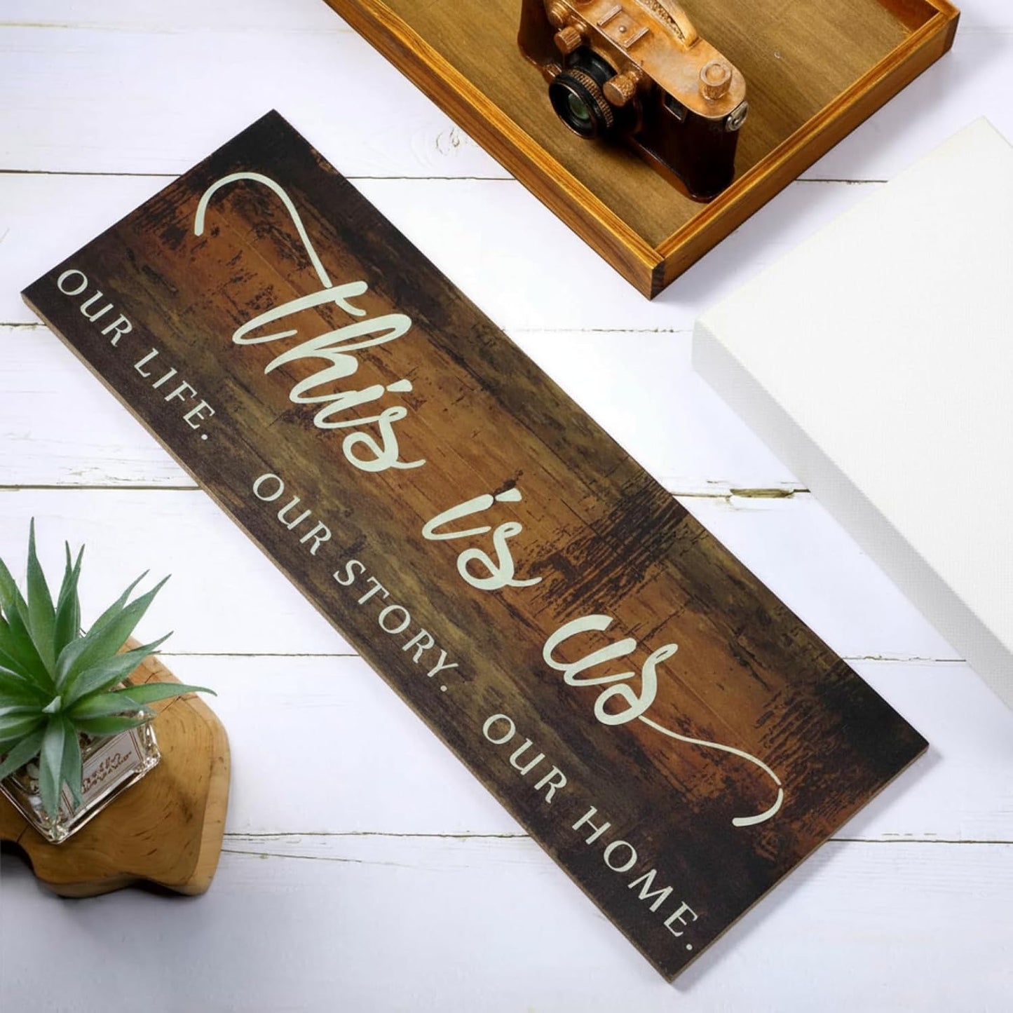 Jetec This Is Us Wall Sign Wooden Family Wall Plaques Inspiration Sign Farmhouse Entryway Rustic Plaques Art with Quotes for Living Room Bedroom Christmas Decorations(Antique White)