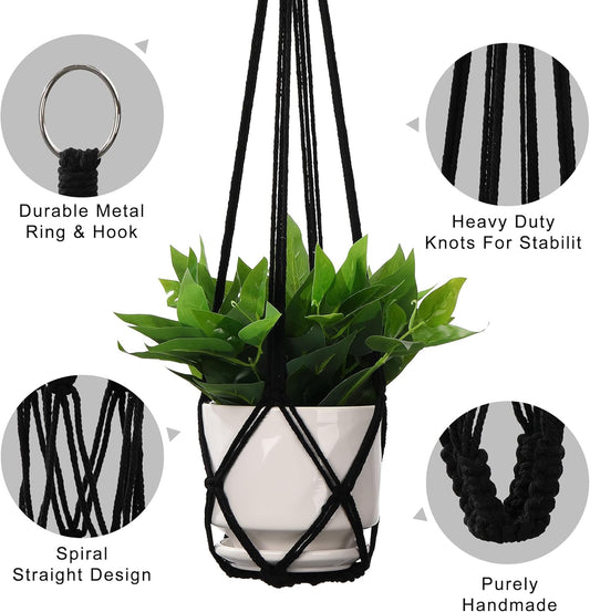 YIBOT 3 Pack Macrame Plant Hanger Indoor Hanging Planter for Plants Holder with 3 Hooks, 35"/29"/23" Size No Tassels for Boho Home Decor, Ivory (POTS NOT Included)