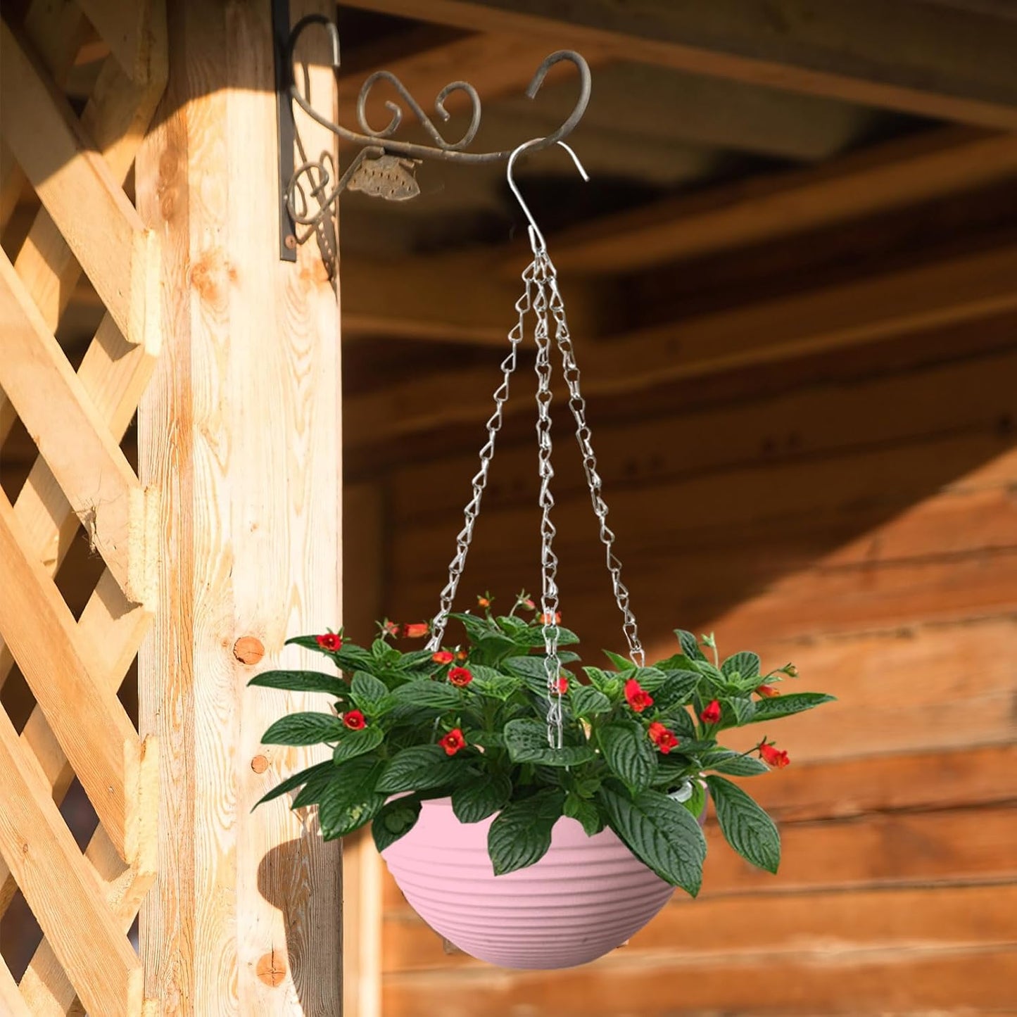 Srmayyi 4 Pack 8 inch Plastic Self Watering Hanging Planters,Round Hanging Basket Planter with Drainer and Metal Chain,White Garden Flower Plant Pot Container for Indoor Outdoor Plants