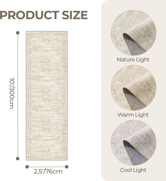 Rug Runners for Hallways Non Slip - 2x8 Runner Rug for Bedroom, Washable Runner with Rubber Backing, Soft Low-Pile Carpet for Kitchen, Laundry, Bathroom (2'x8', Beige/Ivory) - Colors B