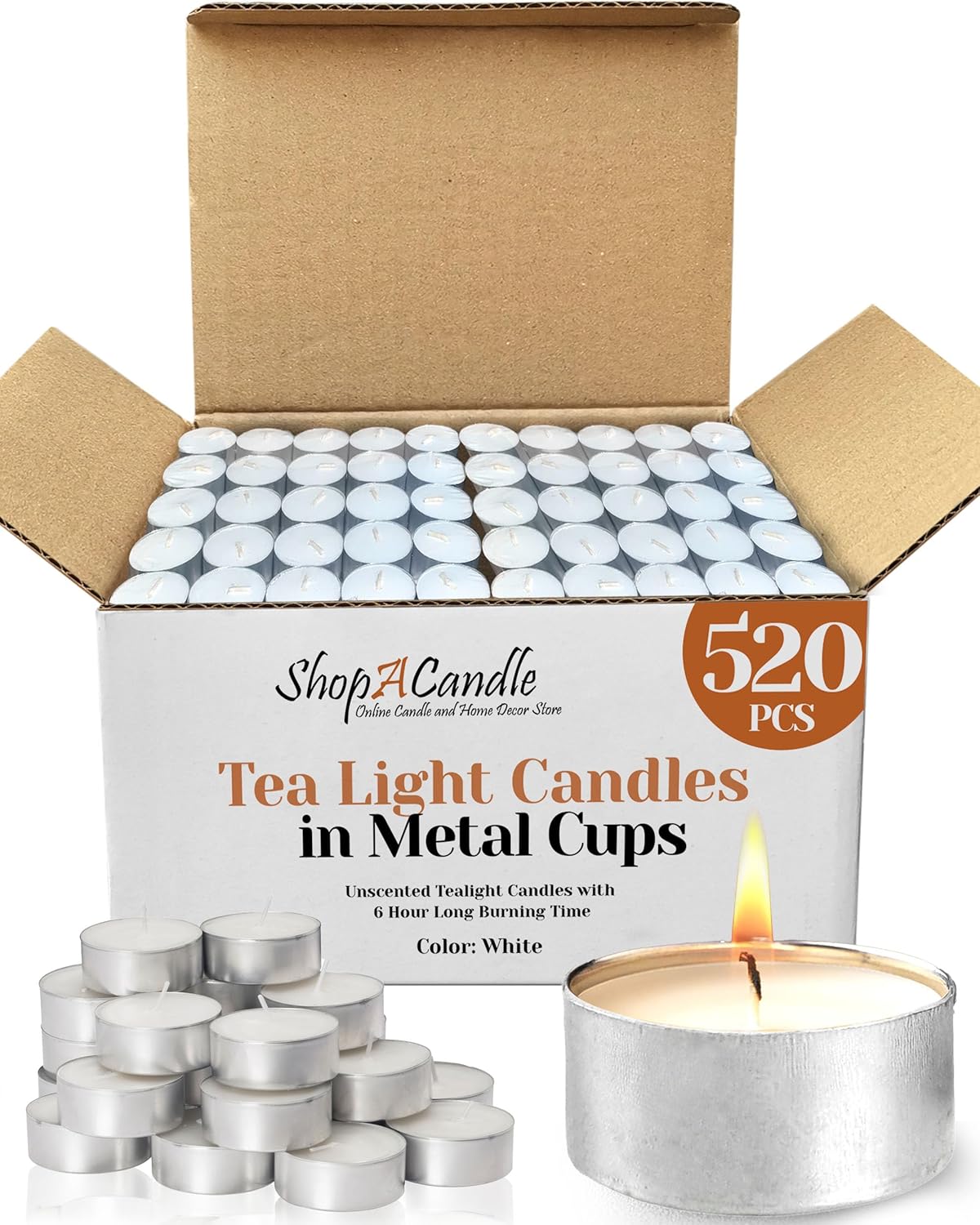 500 Pack Tealight Candles in Metal Cups - Clean, White Unscented Tealight Candles with 3 Hour Long Burning Time for Romantic Dinner, Weddings, Spa & Hotels