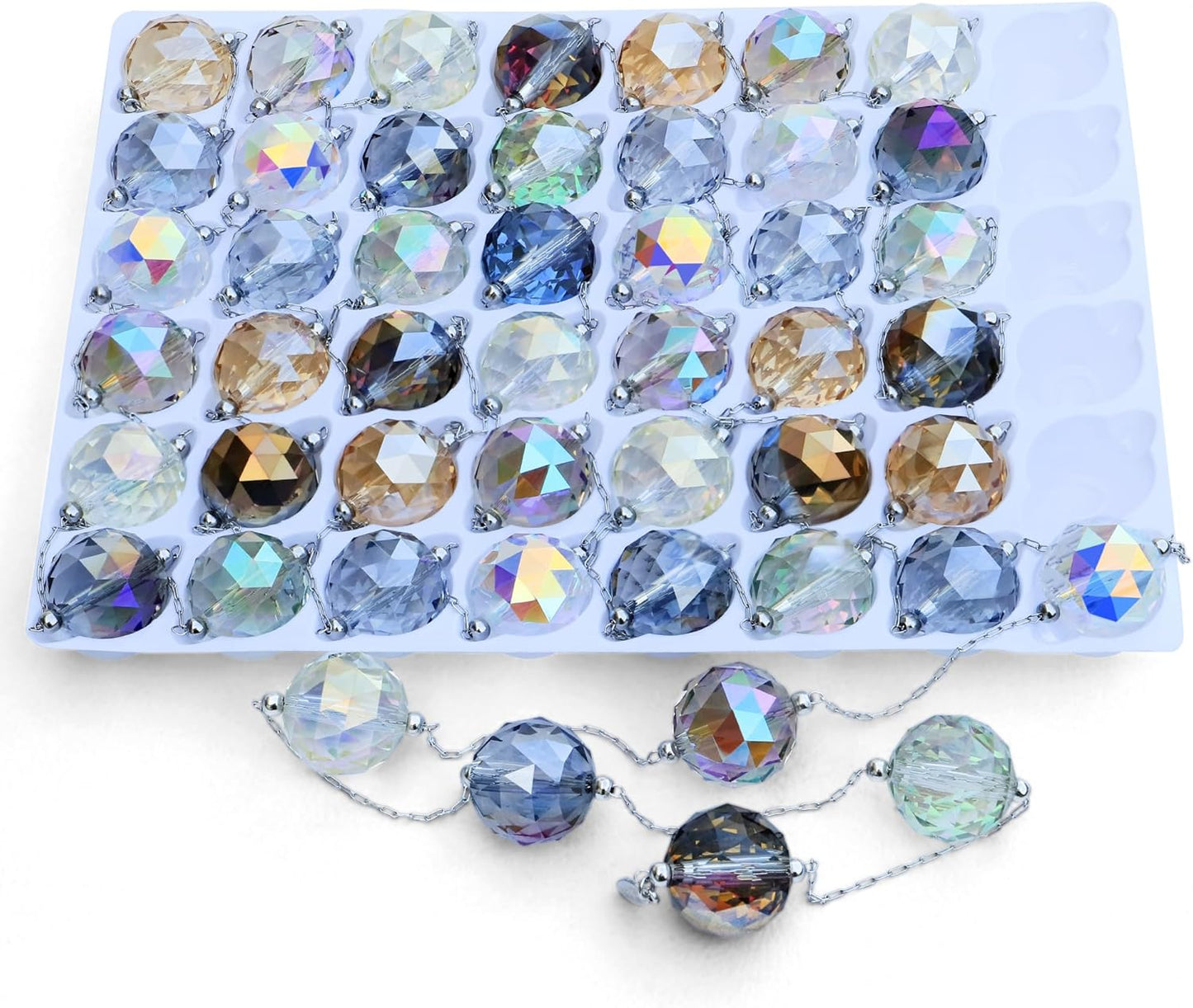 LEFERS 9.8Ft Crystal Glass Balls Christmas Garland,48 Beads 16mm Faceted Prism Beads Strands Hanging Ornament Decoration for Christmas Tree Centerpieces Wedding Party (Gold)