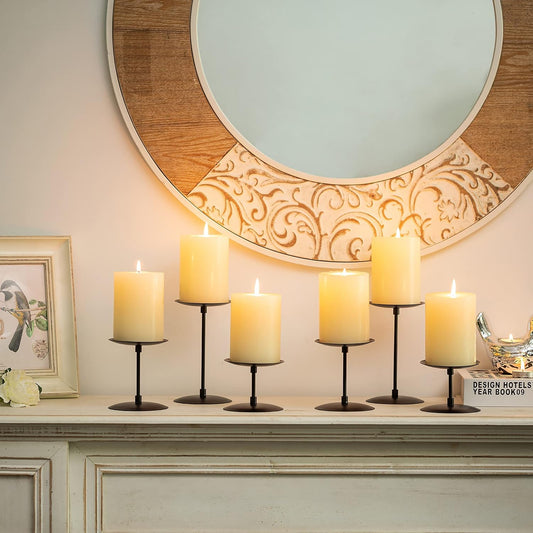 Pillar Candle Holders Candelabra Gold - Set of 12 Bulk Candle Stand Iron Plate Minimalism Modern Home Mantel Dinning Table Decorations Centerpiece for Wedding, Party, Housewarming, Events