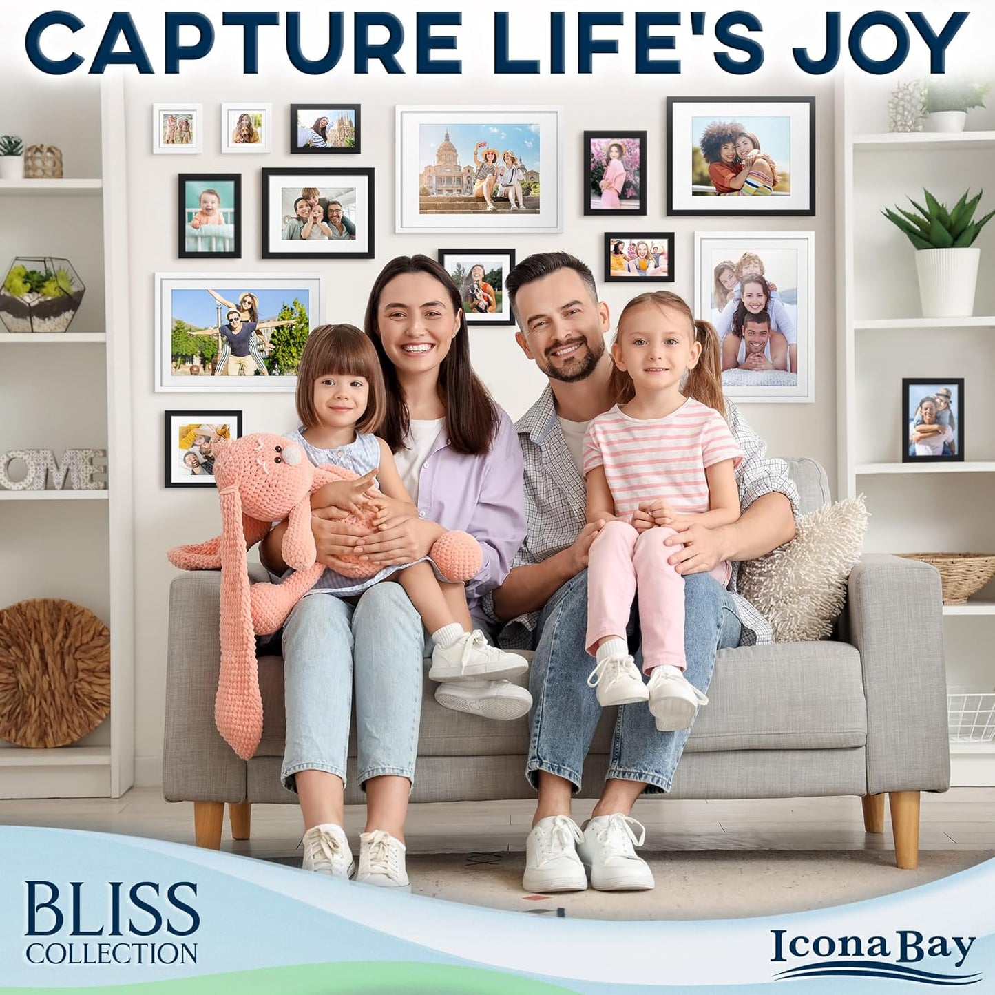 Icona Bay - 4x6 Wall Hanging Picture Frames Collage with 8 Openings - Distressed White, 2 Pack - Casual Style Engineered Wood Frames - Wall Mount Only - Bliss Collection