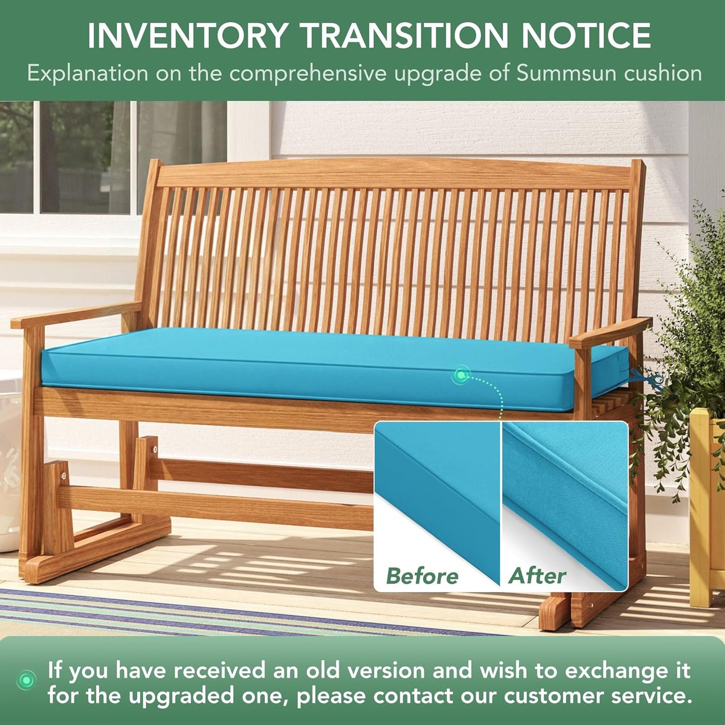 Summsun Outdoor Bench Cushion: Waterproof and Fade Resistant Patio Furniture Cushions - Non-Slip Bench Pad Cushion with Removable Cover for Garden Swing Porch Sofa Settee, 48 x 18 x 3 Inch, Black