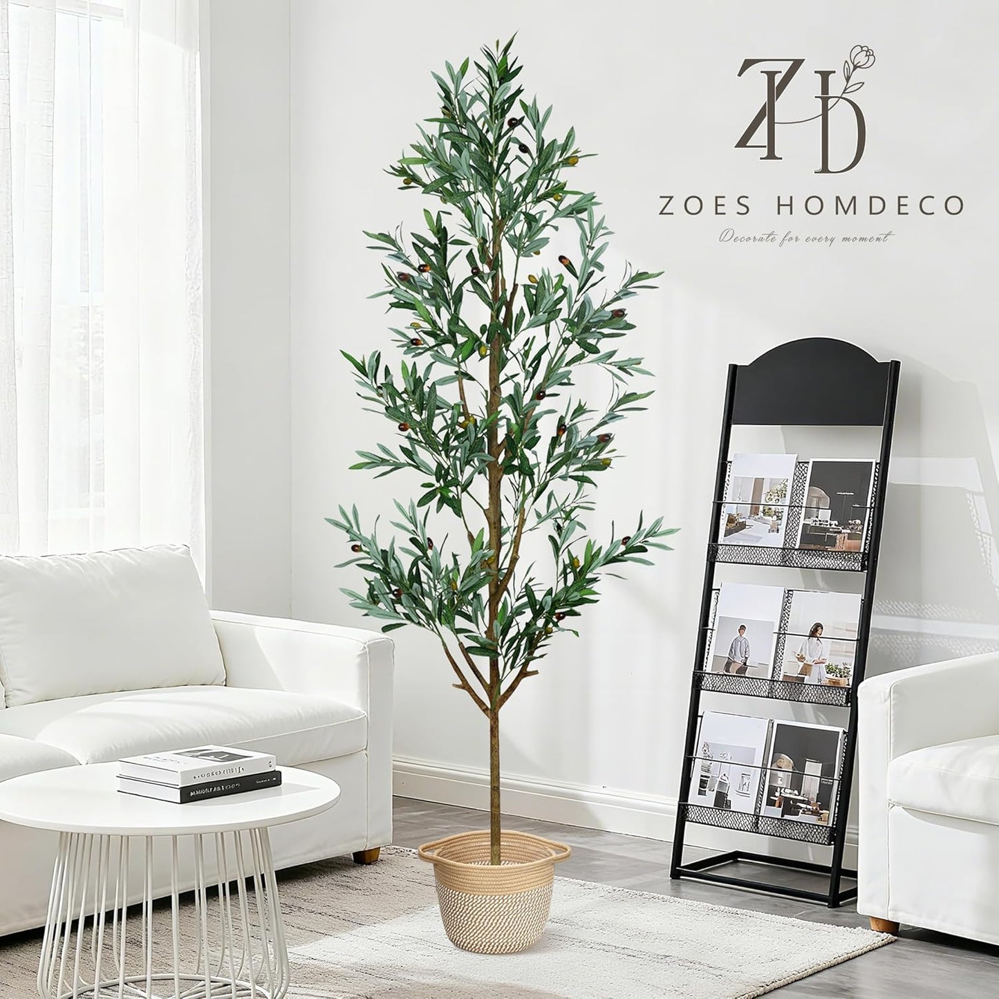 Faux Olive Tree 6ft, Olive Trees Artificial Indoor with Planter and Basket, Tall Fake Tree with Realistic Leaves and Fruits for Home Living Room Bedroom Outdoor Decor