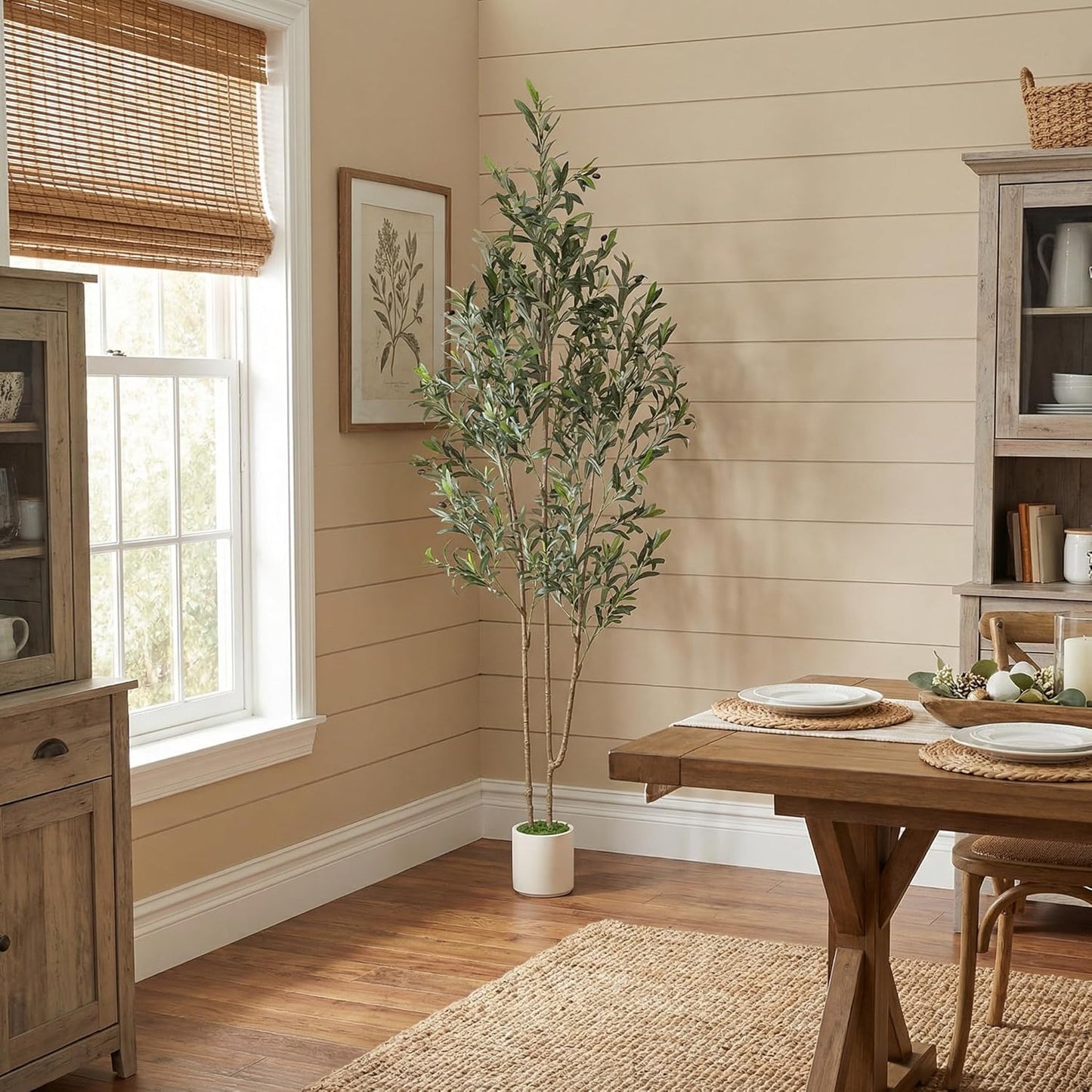 Alupssuc 5ft Olive Trees Artificial Indoor & Outdoor, Faux Olive Tree with Lively Artificial Trunk and Lifelike Fruits, Fake Potted Tree for Modern Home Office Living Room Decor