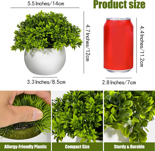 Grand Verde Artificial Potted Plants Mini Faux Greenery in Small White Pots for Home Decor Indoor Office Table, 3-Pack