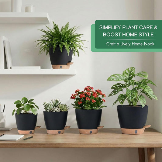 montresor 12/10/8 Inch Self Watering Pots for Indoor Plants Plastic Large Plant Pots for Outdoor Plants, Water Level Window & Spacious Reservoir Flower Pots Decorative Planter with Drainage and Tray