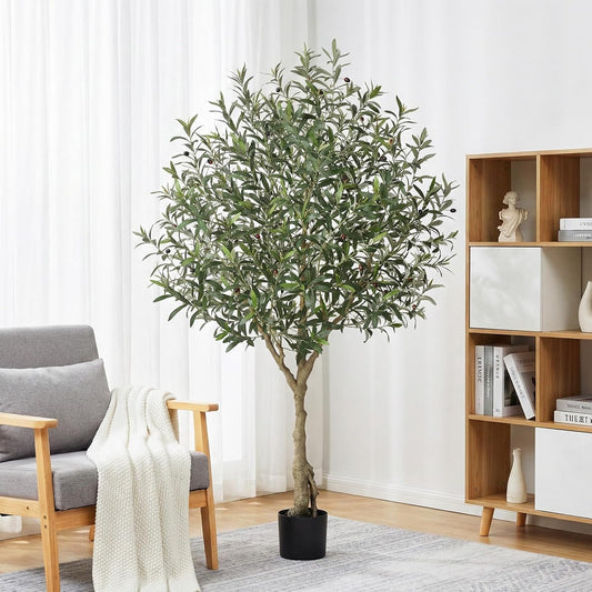 Verinatural Olive Tree Artificial Indoor, 8FT Tall Faux Olive Tree with 18in White Planter, Artificial Plants with Natural Wood Trunk and Lifelike Fruits for Home Office Decor,VN205