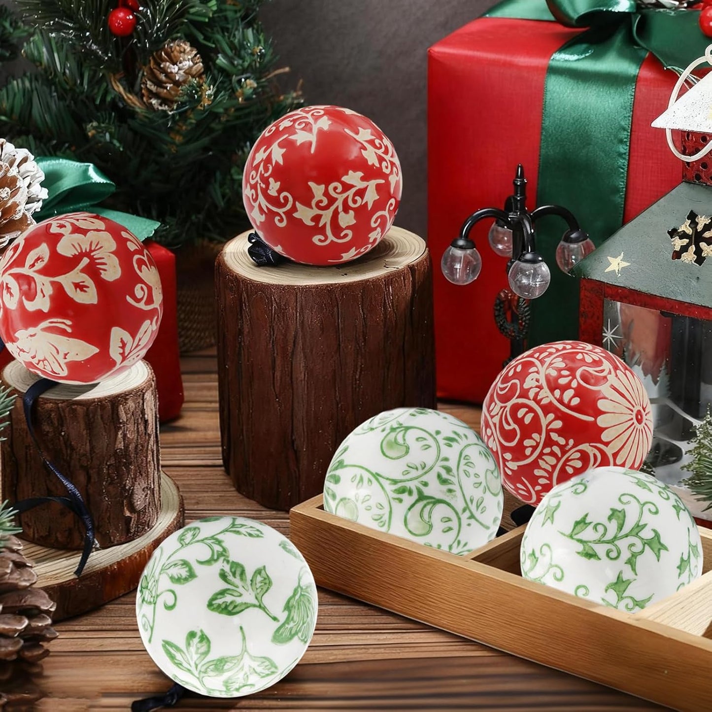 6 Pcs Decorative Blue Balls Chinoiserie Blue and White Ceramic Balls for Centerpiece Bowls Farmhouse Basket Tray Vases Decoration Gifts for Dining Table Holiday(A)