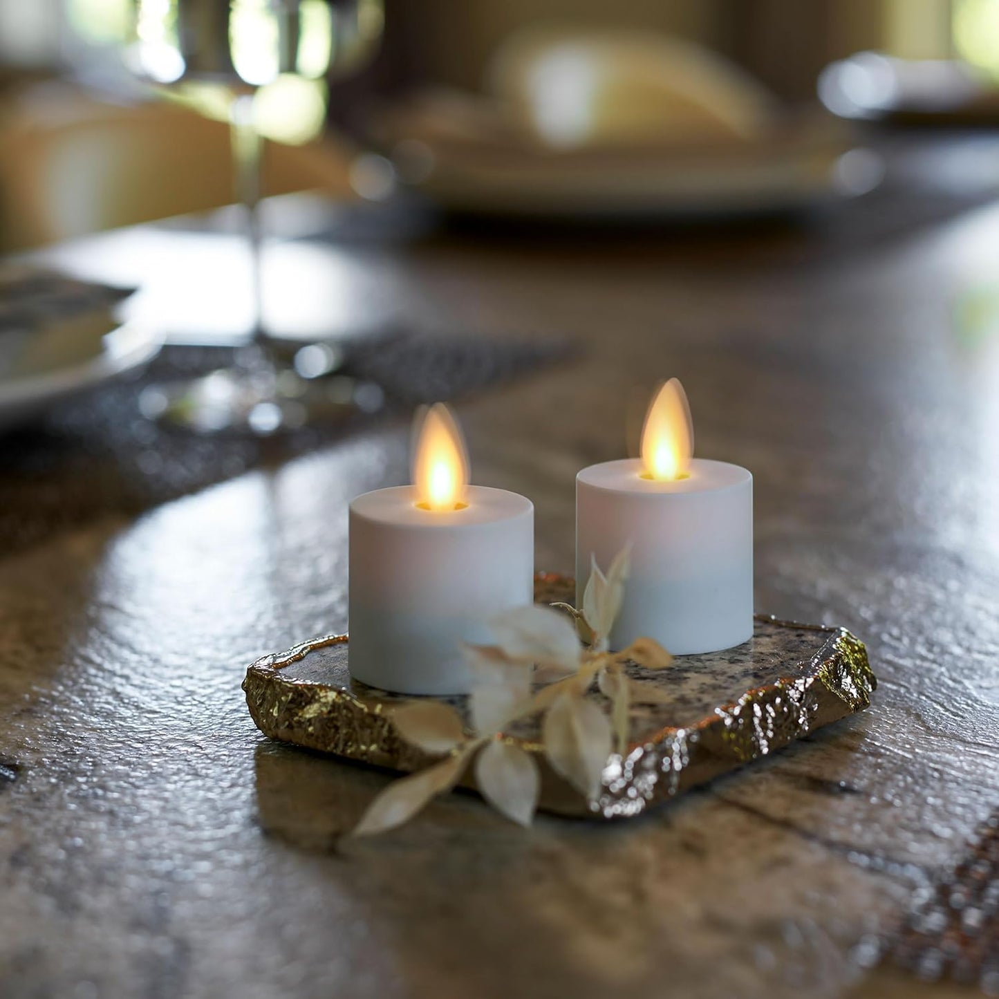 Luminara Flickering Flameless Pearl Ivory Tealights - Warm LED Light Flame Votives - Battery Operated Decor for Dining Room Table Centerpieces, Fireplace Mantel, Dinner Party, Reception - Set of 4