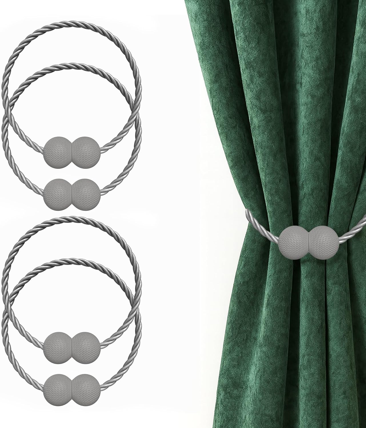Hion Magnetic Curtain Tiebacks Black 2pcs, Curtain Tiebacks Buckles Holdbacks Holders Hooks Clip for Home Outdoor Bedroom Office Decorative Curtain
