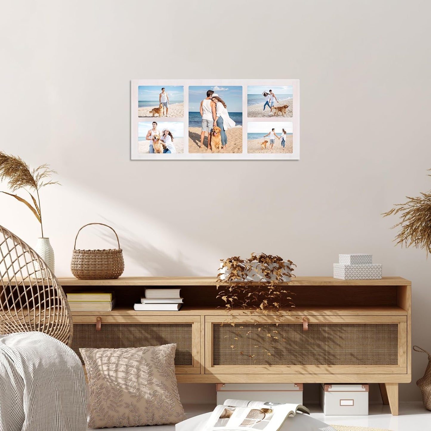 YESKAY 4x6 Picture Frame Collage for Wall Decor, Multiple Photo Collage Frames with Tempered Glass, 7-Opening for 4 x 6 Picture Frames, Rustic Brown, 1 Pack