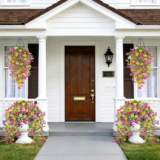 TURNMEON 4PCS Artificial Flowers for Outdoors Summer Decor, UV Resistant No Fade Fake Hanging Flowers Faux Plants Realistic Silk Flower for Outside Gardens Planter Porch Patio Yard Home Indoor Decor