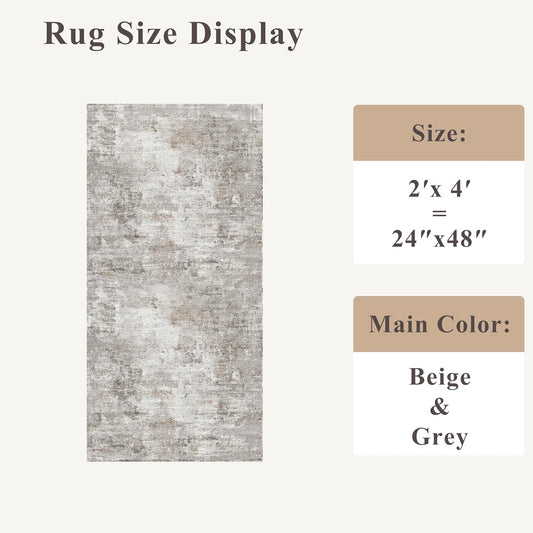 2x3 Washable Non-Slip Area Rug - Soft Low Pile Throw Rug for Kitchen Entryway Bedroom - Modern Indoor Door Mat with Rubber Backing (Beige Grey) - Colors B