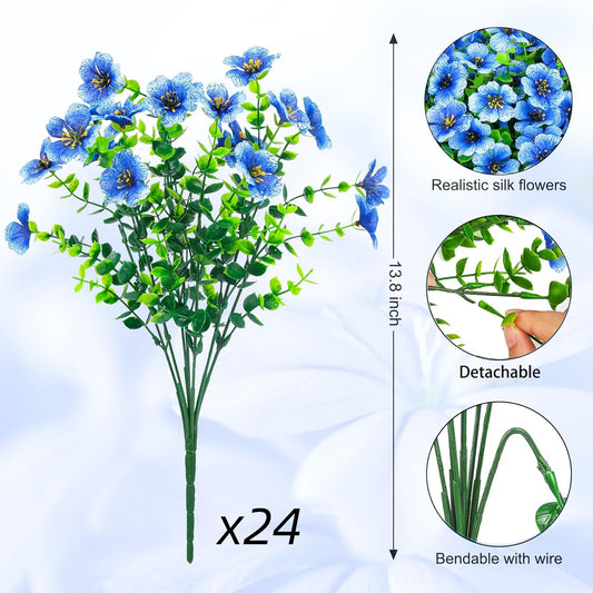 Ouddy Decor 24 Bundles Artificial Flowers for Outdoors Fake Silk Flowers UV Resistant Faux Plastic Plants for Spring Summer Garden Porch Window Box Table Vase Home Indoor Outdoor Decoration, Mixed