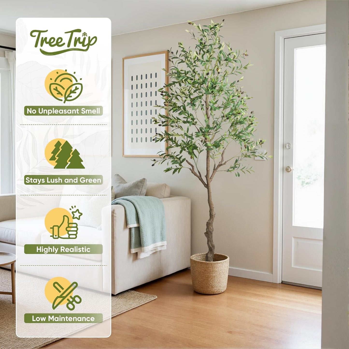 Olive Tree Artificial Indoor, 7 FT Faux Olive Trees with Planter, Fake Tall Plants with Natural Trunk and Lifelike Fruits for Home Office Decor(1, 7FT)
