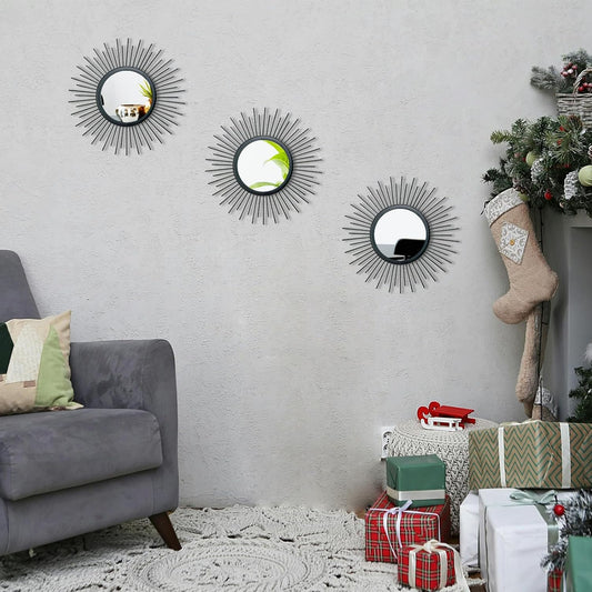 3 Set Gold Sunburst Mirrors for Wall Decorative Metal Mirrors Small Mirror Sets Decor Hanging Mirror Wall Sculpture for Bedroom Living Room Entryway