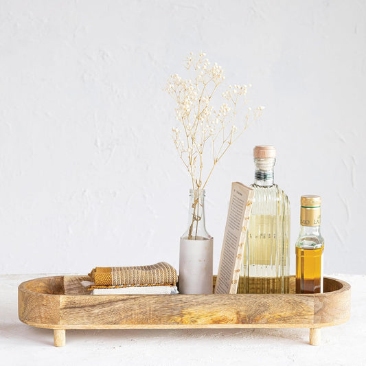 Creative Co-Op Mango Wood Footed Tray for Storage and Serving, Natural