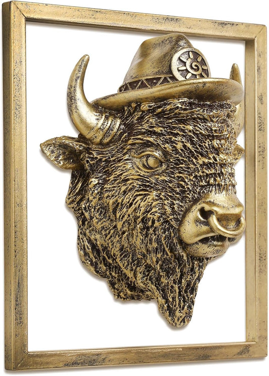 Newinhome Animal Heads Wall Decor (5pcs, Includes Metal Frame) Resin Animals Sculptures Head Wall Hanging Decoration Gold vintage Wall Sculpture for Living Room Bedroom Office
