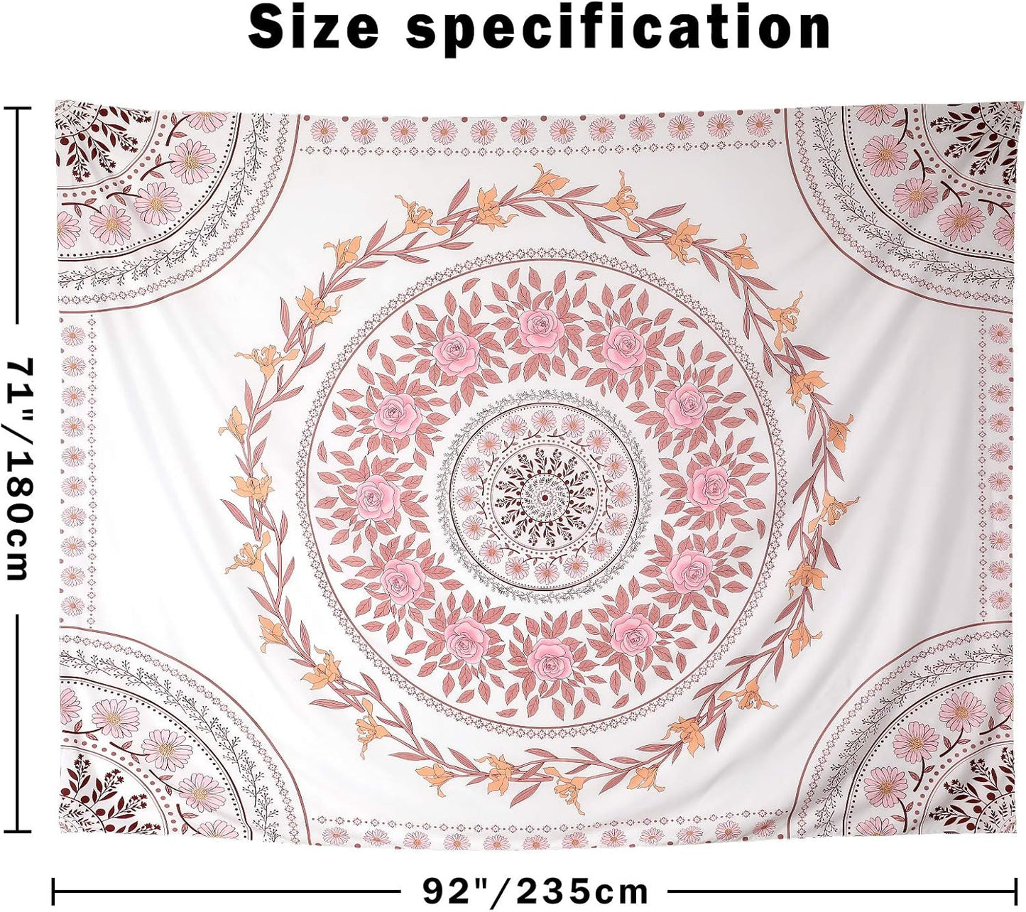 Wall Tapestry for Bedroom Aesthetic Pink Mandala Wall Hanging Large Boho Trippy Tapestries Bohemian Art Tapistry Hippie Floral Tapastry Decor For Bedroom Ceiling Living Room Dorm (60ʺ × 60ʺ)