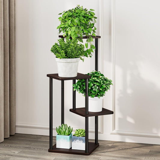 AZERPIAN Plant Stand 5 Tier Indoor Metal Flower Shelf for Multiple Plants Corner Tall Flower Holders for Patio Garden Living Room Balcony Bedroom, Black (5 Tier-Black)