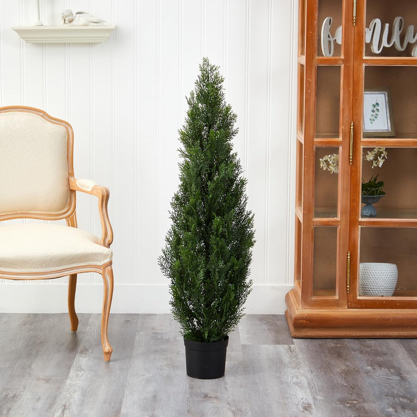 Nearly Natural 4ft Faux Cedar Tree with Nursery Planter - UV Resistant Artificial Pine with 1,000 Lifelike Tips for Outdoor Front Porch, Patio, and Entryway