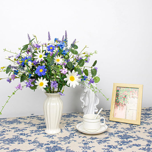12 PCs Artificial Spring Summer Flowers Rustic Blue and White Artificial Flowers Wildflower Floral Stems with Daffodils Daisy Flower Picks for Vase Table Centerpieces Summer Spring Decor